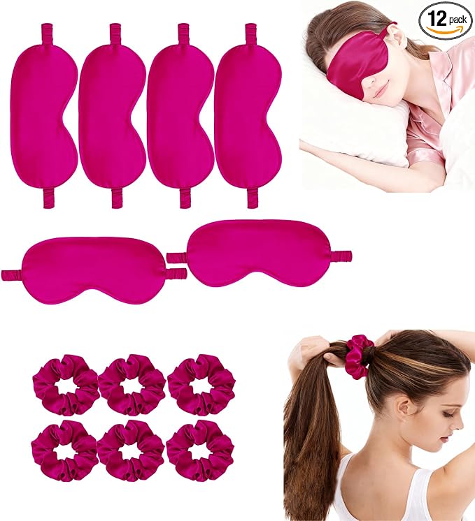 12Pcs Silk Sleep Masks Satin Eye Mask Silky Eyes Cover Blindfold Eyeshade Hair by WJingYiJia