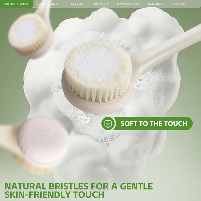 Back Scrubber for Shower with Long Handle, Dual-Sided Bath Brush with Soft - Image 4