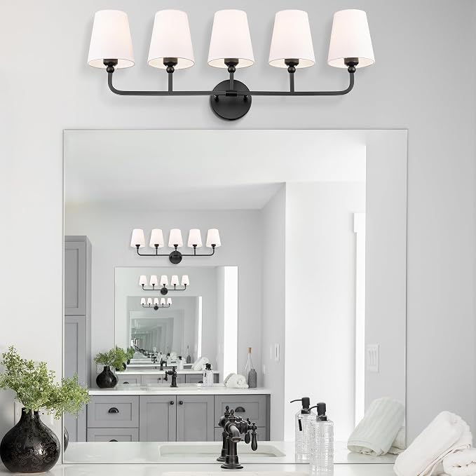 Bathroom Light Fixtures, 5 Light Matte Black Vanity Lights - Image 4