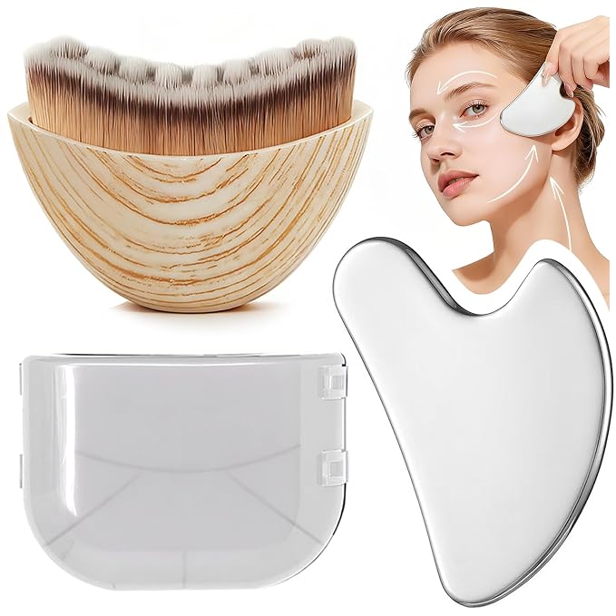 Stainless Steel Gua Sha & Lymphatic Contour Face Brush, Facial Brush by Unknown