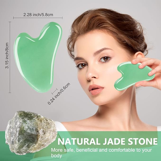 esur Jade Gua Sha Facial Tool Set, 2 Pack Guasha Tool - Image 5