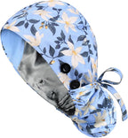 Satin Lined Scrub Caps with Buttons & Sweathand, Surgical Caps by Yuest