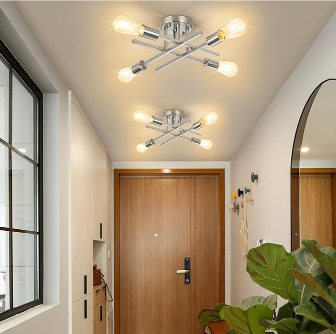 SunRider Industrial 4-Light Semi Flush Mount Ceiling Light Fixture, Brushed - Image 7