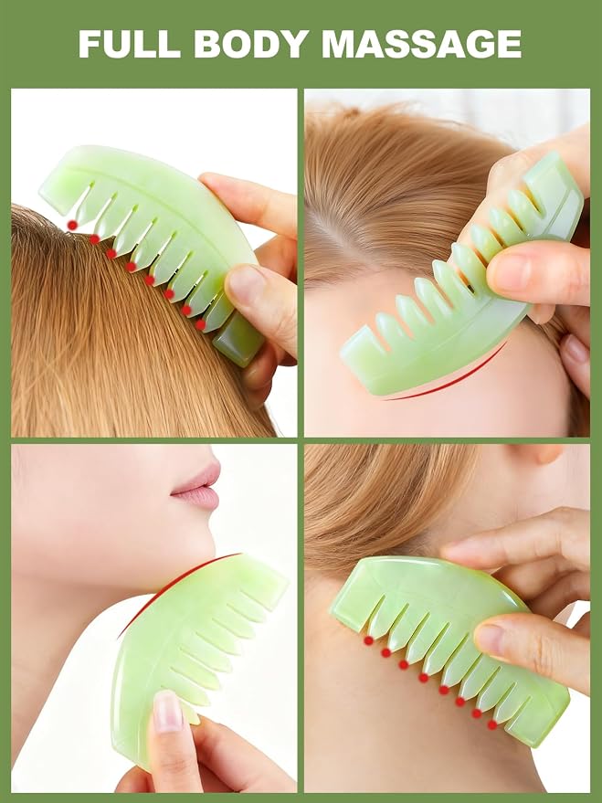 airogym 2 PCS Natural Jade Massage Comb, Guasha Scraping Scalp Comb, Meridians - Image 6