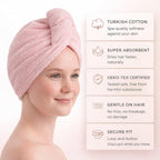 100% Turkish Cotton Hair Towel Wrap 2 Pack – Oeko-TEX Certified Quick Dry Turban - Image 3