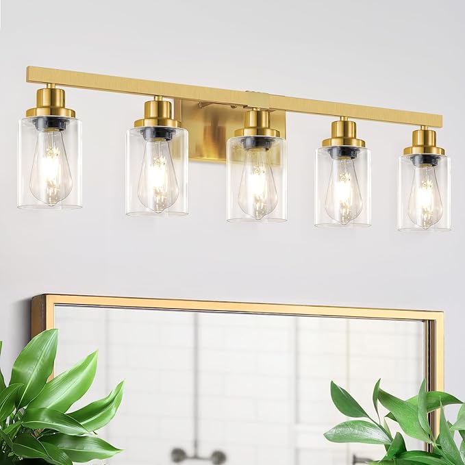 5 Light Gold Bathroom Vanity Light, Bathroom Light Fixtures by DIKAIDALights