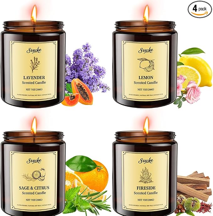 4 Pack 28oz Scented Candles, Soy Wax Jar Candles, Sage & Citrus, Scented Candles by SVECKE