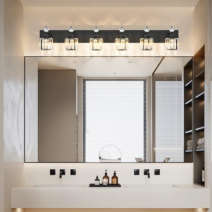 PRESDE 6-Light Crystal Bathroom Lights Fixtures Modern Matte Black Bathroom - Image 7
