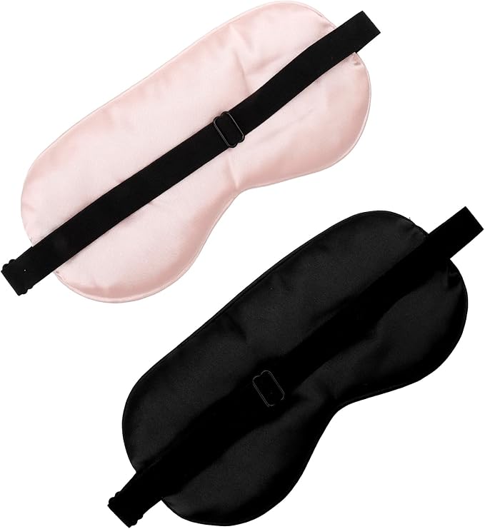 2 PCS Black Pink Satin Sleep Masks, Adjustable Silk Eye Mask - Image 3