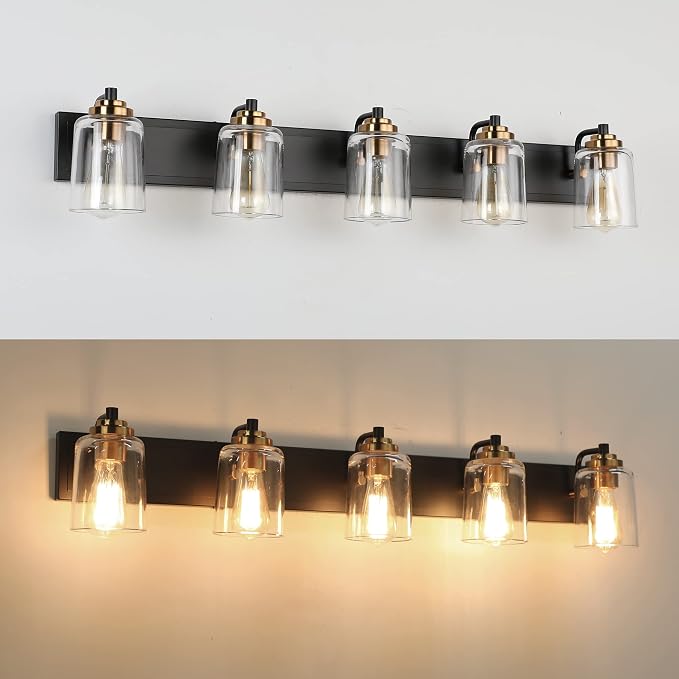 SOLFART 5 Lights Vintage Vanity Lighting Over Mirror Brass Bathroom Vanity - Image 6