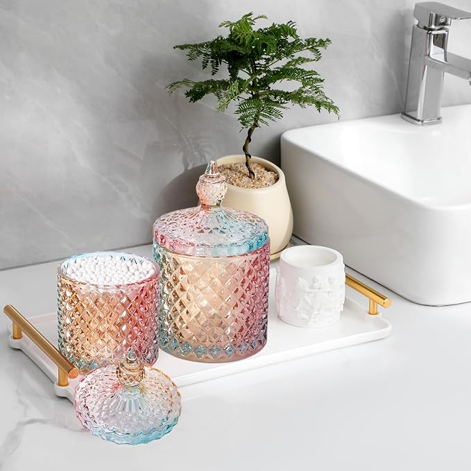 2 Pack Qtip Holder Glass Bathroom Accessories Vanity Organizers and Makeup - Image 2