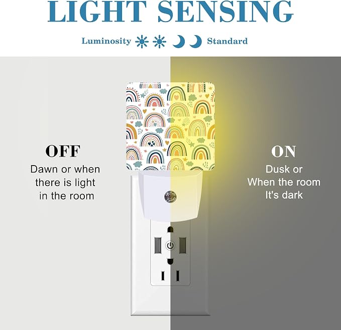 Night Light for Kids Girls Boys, Cute Boho Rainbows LED Night Light Plug into - Image 2