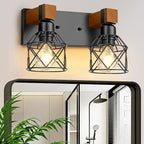 2-Light Farmhouse Bathroom Light Fixtures Over Mirror, Rustic Wood Vanity Lights by Unknown