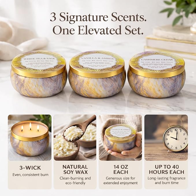YMing 3-Wick Candle Gift Set, 3 Pack, 14 oz Each, Scented Candles - Image 3