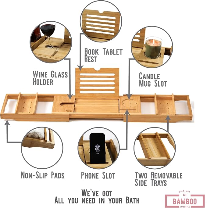 XcE Bamboo Bathtub Caddy Tray - Image 3