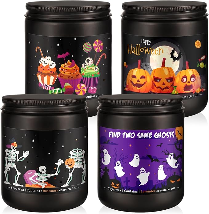 4 Pack Black Halloween Scented Candles -7oz Soy Wax Candles - Image 4