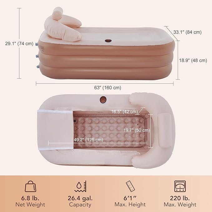 CO-Z Inflatable Bathtub with Electric Air Pump and Bath Pillow Headrest - Image 3