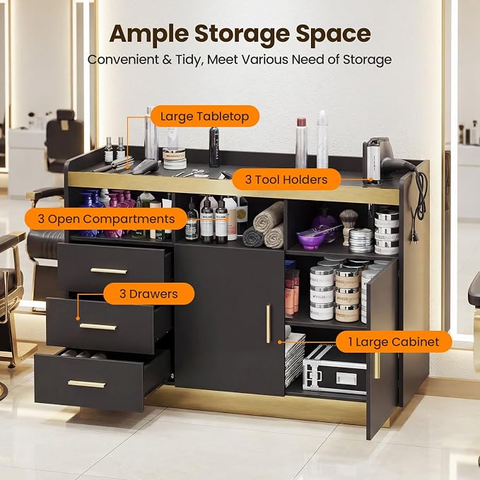 Salon Storage Cabinet Barber Station, Freestanding Hair Styling Station - Image 3