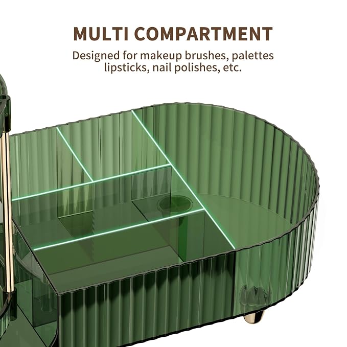 360 Rotating Makeup Organizer for Vanity, 2 Small Trays & 5 Compartments for - Image 3