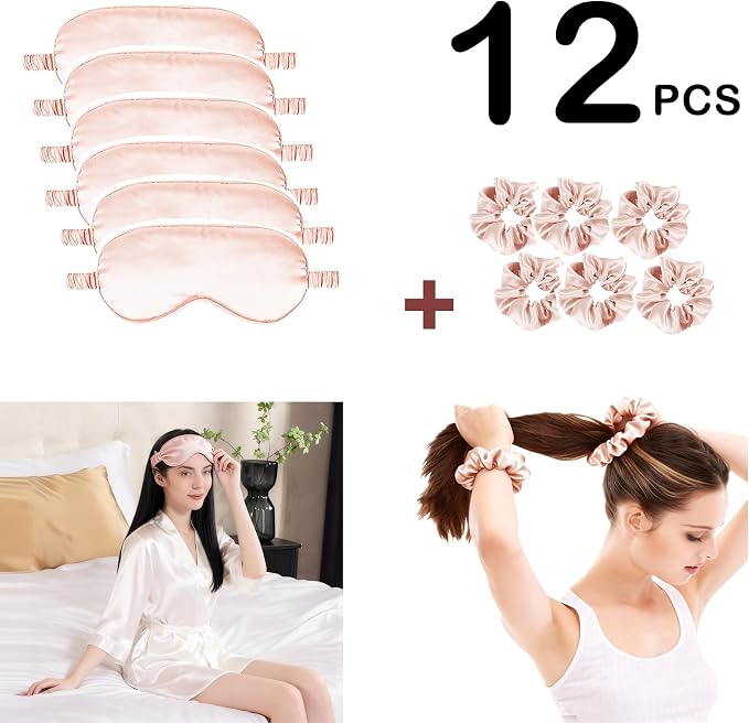 12Pcs Silk Sleep Masks Satin Eye Mask Silky Eyes Cover Blindfold Eyeshade Hair - Image 2