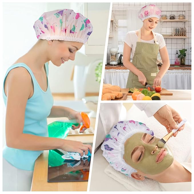 6 Pcs Shower Caps, Waterproof Bath Caps Plastic Reusable Shower Caps Elastic - Image 7