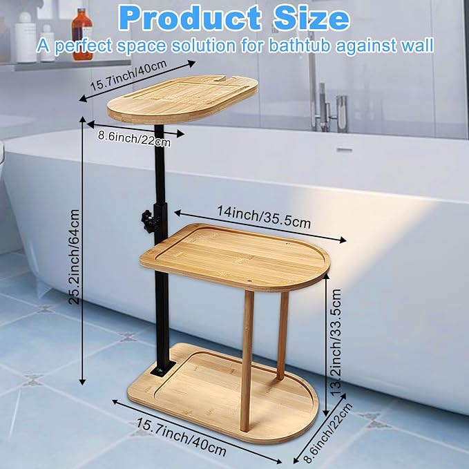 3 Layer Bath Tub Tray Table Liftable Freestanding Bamboo Bath Tray Caddy - Image 2
