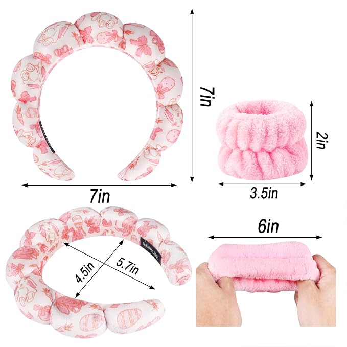 Zkptops Spa Headband for Washing Face Wristband Set Sponge Makeup Skincare - Image 6