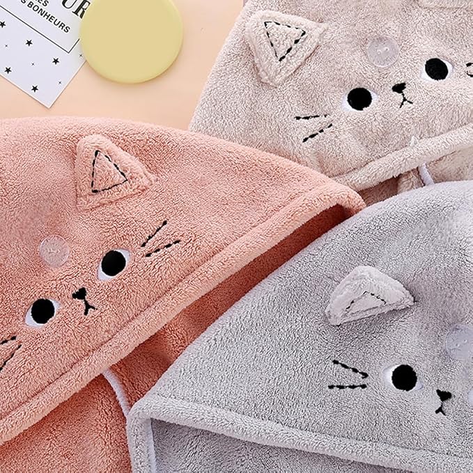 ARTIBETTER 3Pcs Cute Cat Hair Wrap Towels - Image 5