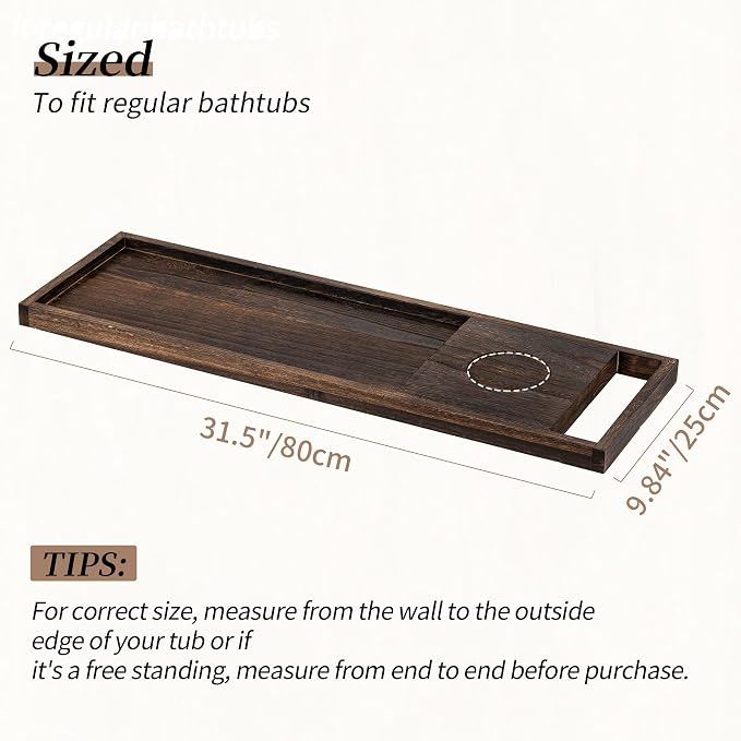 Hanobe Bathtub Tray Bath Caddy: 31" Wooden Tub Shelf - Image 4
