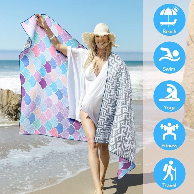 2 Pack Microfiber Beach Towel, Oversized Pool Towel 75”x 35”, Sand-Free Beach - Image 2