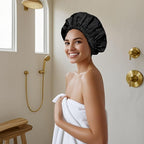 Reusable Shower Cap for Women, Large Waterproof Shower Bonnet Washable Elastic - Image 4