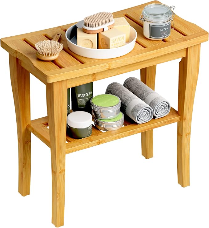 Greenual Bamboo Shower Bench 2-Tier Spa Shower Stool by Greenual