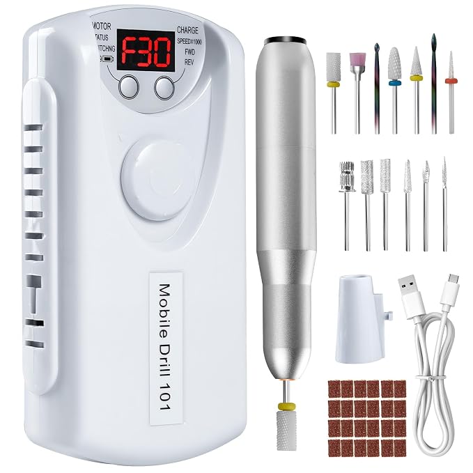 Droyek Electric Nail Drill Portable Nail Drill Professional 30000 RPM 13 Salon by Droyek