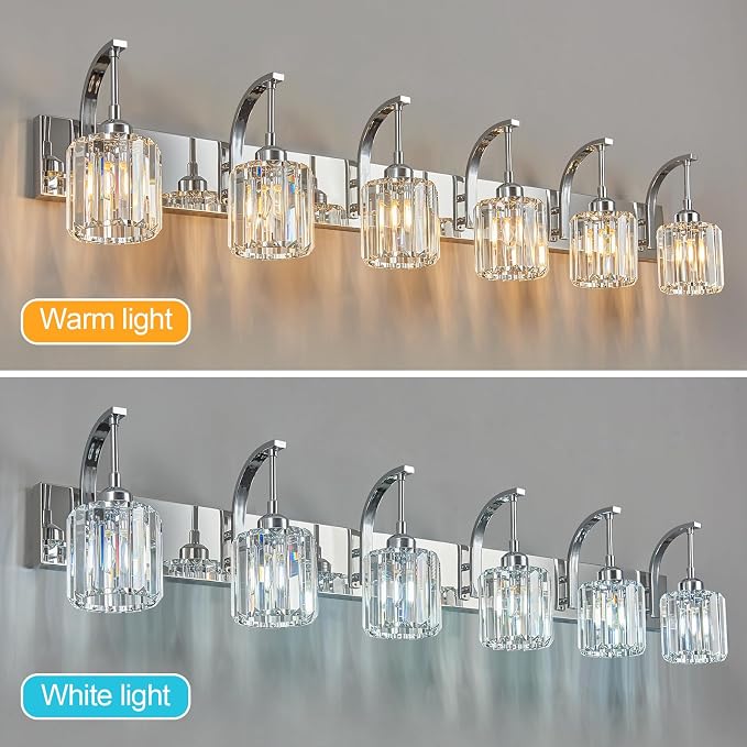 6-Light Crystal Vanity Light, Chrome Modern Wall Sconce - Image 3