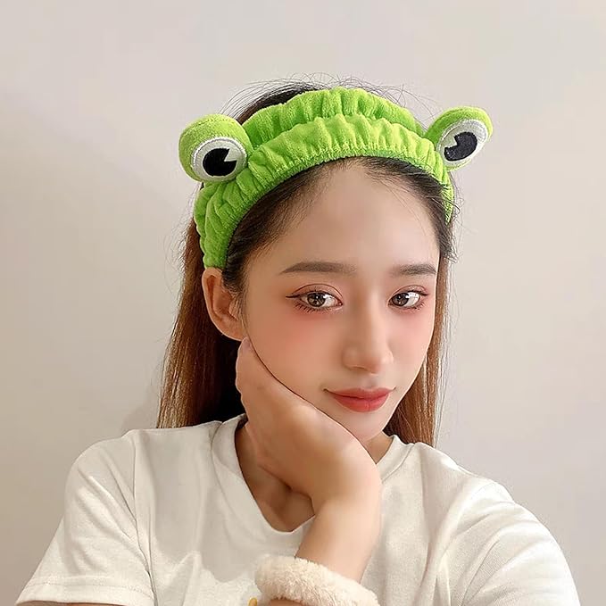 Frog Eye Face Wash Headband Women Snail Spa Hair Band Soft Coral Fleece - Image 5
