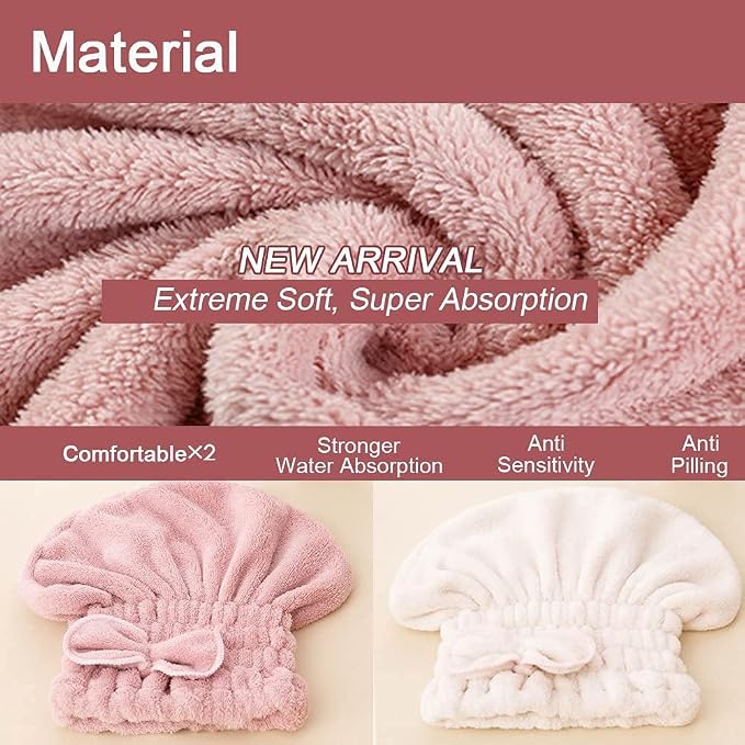 Jseng 2PC Microfiber Hair Drying Caps, Extrame Soft & Ultra Absorbent, Fast - Image 5