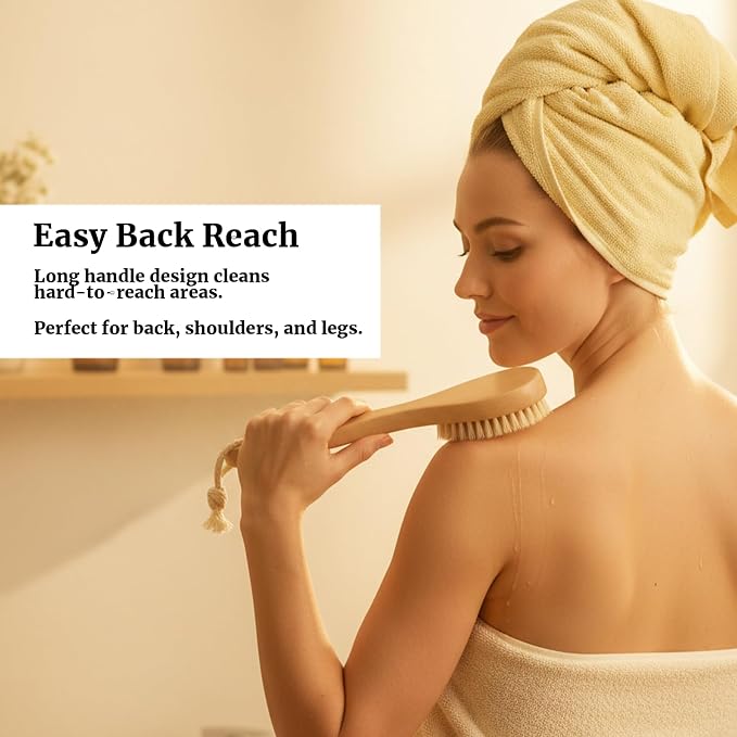 Dry Brush Set-4 Packs Natural Boar Bristle Dry Brushing Body Brush Exfoliating - Image 7