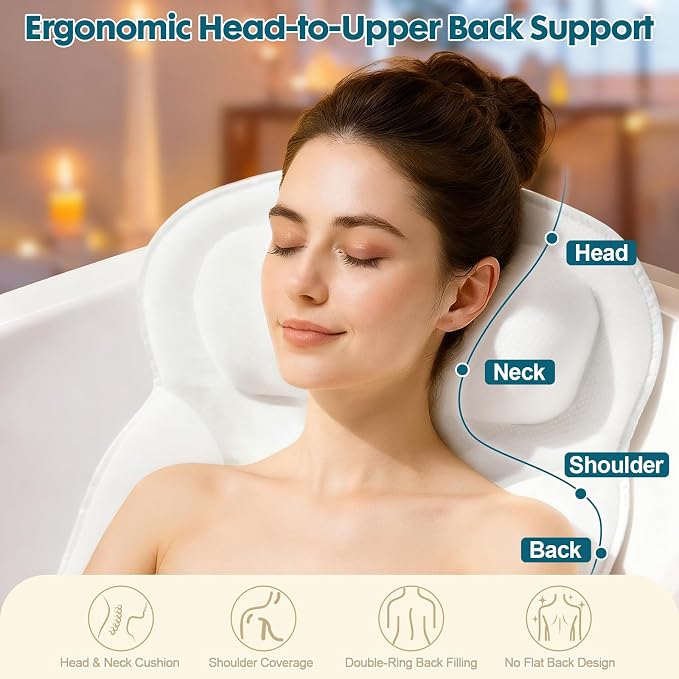 Bath Pillows for Tub, Upgraded 2025 Bathtub Pillow for Head, Neck & Back - Image 2