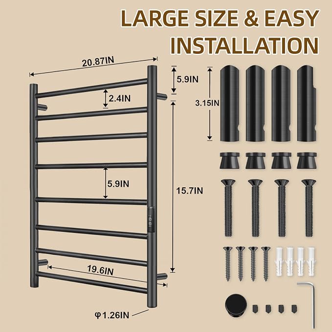 Towel Warmers for Bathroom, Electric Heated Towel Rack Wall Mounted, Hot - Image 6