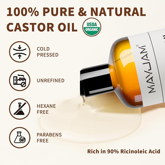 MAYJAM Organic Castor Oil 16 oz, 100% Pure Cold Pressed Castor Oils - Image 2