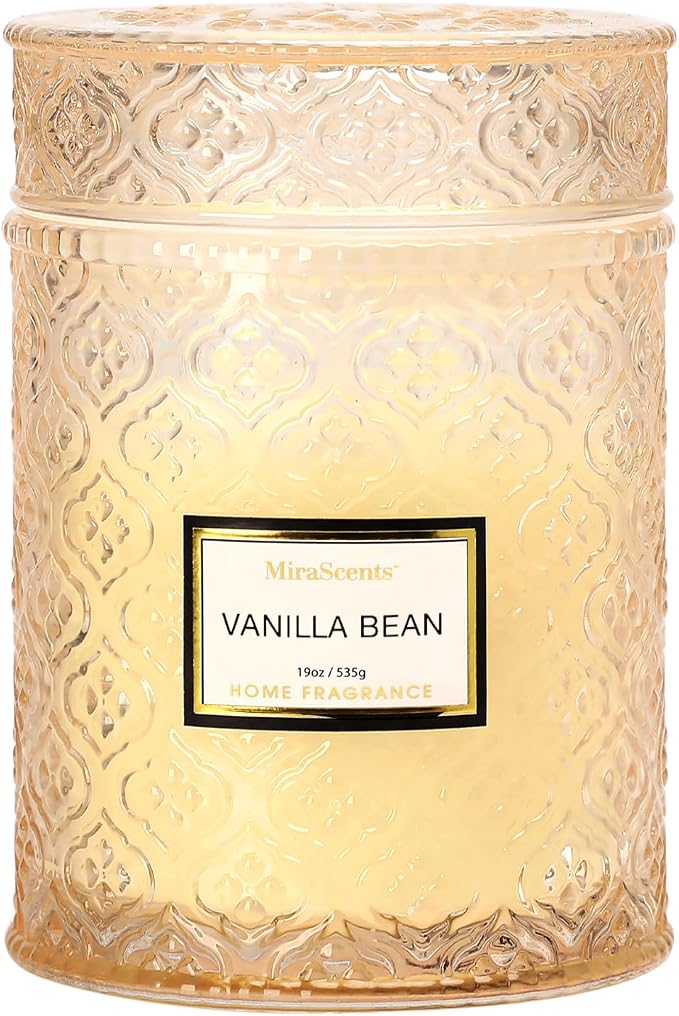 Vanilla Bean Candle, Large Decorative Glass Candle 19oz, Luxury Soy Wax Scented by MiraScents