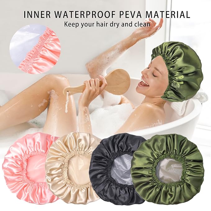 Shower Caps for Women, Double Layers Shower Cap Reusable Waterproof, Bathing - Image 5