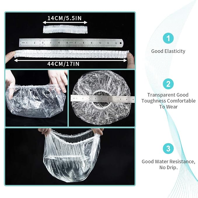 50PCS Disposable Shower Caps, Plastic Clear Thickening Bath Hair Cap and Thick - Image 4