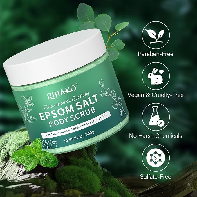 Eucalyptus Epsom Salt Body Scrub, Exfoliating detox body scrub, Relax & Relief - Image 9