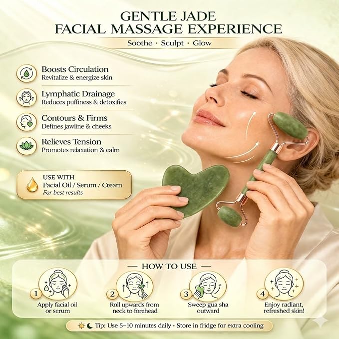 Lymphatic Contour Face Brush & Natural Jade Roller Set - Image 5