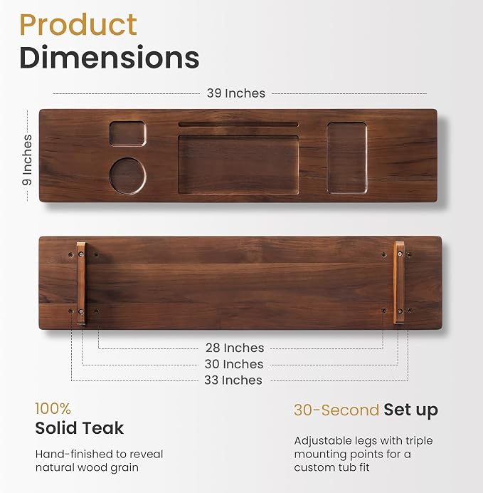 Luxury Teak Bathtub Tray for Freestanding Bath - Image 2