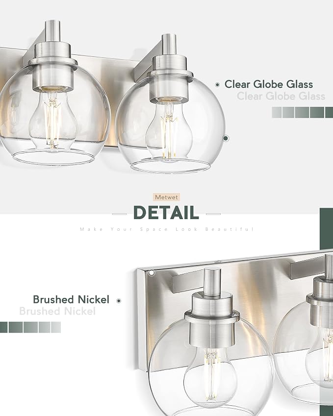 Bathroom Light Fixtures, 3-Light Brushed Nickel Vanity Light, Modern Wall - Image 3