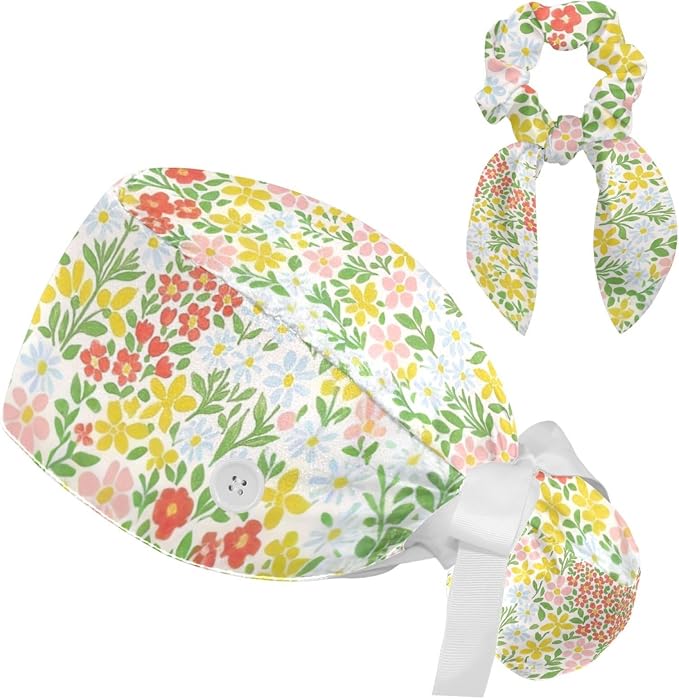 Scrub Caps Women Nursing Hats Floral Flowers by FQURFHY
