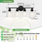 4-Light Bathroom Light Fixtures, Matte Black Modern Vanity Lights Over Mirror - Image 9