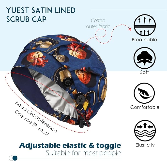 2 Pack Satin Lined Bouffant Scrub Caps - Image 2